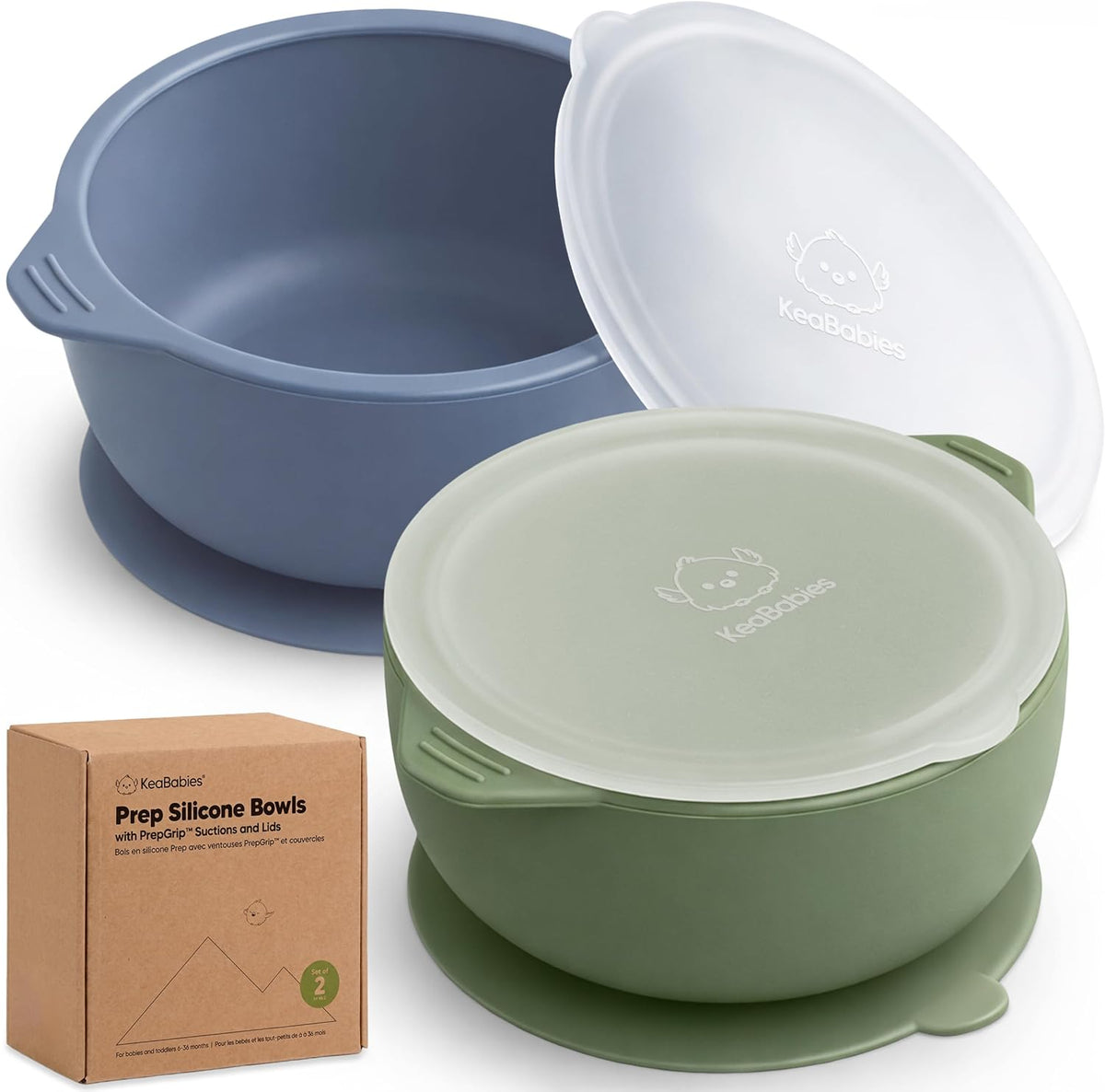 KeaBabies 2-Pack Baby Bowls with Suctions, Lids, Silicone (Terracotta)