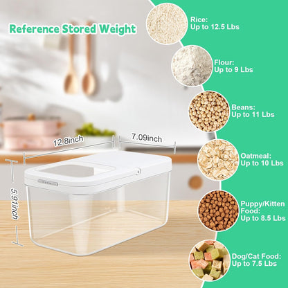 TBMax Large Airtight Food Container 5.28 Qt with Pop Up Lid & Measuring Cup, Ideal for 10 Lbs of Rice or 7 Lbs of Flour, Square Short Food Storage Bin for Kitchen Pantry and Drawer Organization