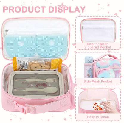 FlowFly Kids Lunch box Insulated Soft Bag Mini Cooler Back to School Thermal Meal Tote Kit for Girls, Boys, Astronaut - Colors B