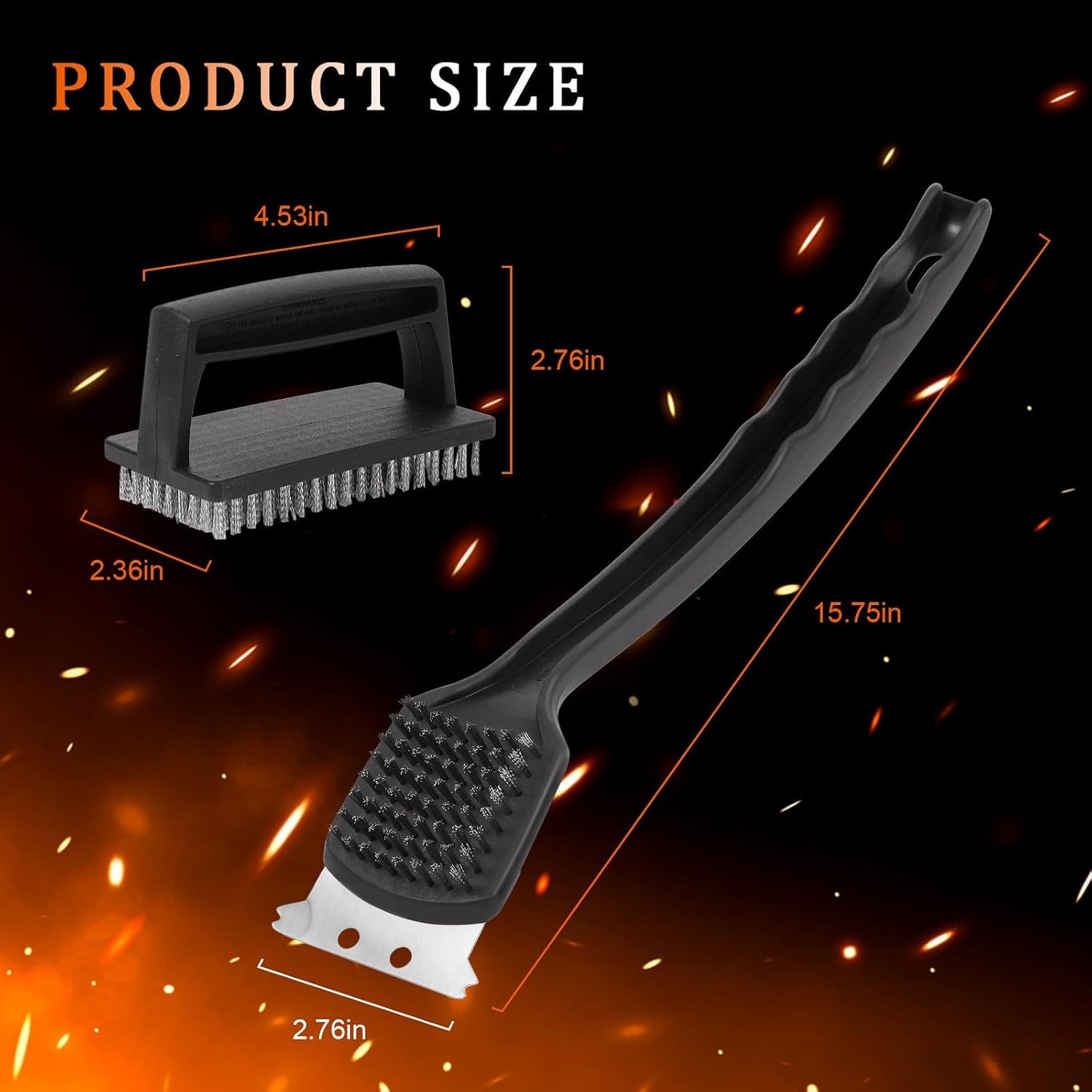 15.75” Grill Brush - Heavy Duty BBQ Scraper with Ergonomic Non-Slip Grip & Steel Bristles, Deep Clean Outdoor Grill Grates Without Bending (Safer, Long Handle)