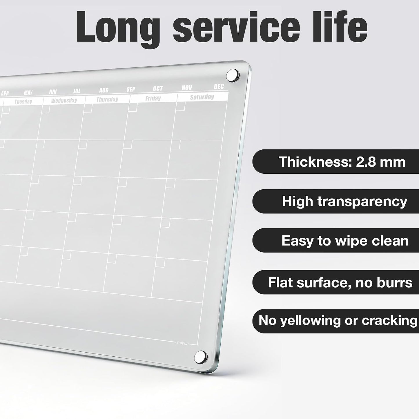 Acrylic Magnetic Dry Erase Calendar for Fridge Clear 37 * 27cm Vertical Weekly Meal Planner Menu Erasable Whiteboard Planning Board White 15" x 11" in/ 6 Color Wet Erase Marker