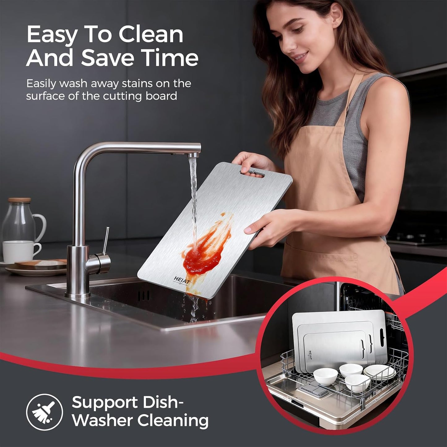 Titanium Cutting Board Set of 3, 100% Pure Titanium Cutting Boards for Kitchen, Non-Toxic, Double-Sided Chopping Boards for Raw & Cooked Food, Handles Included, Dishwasher Safe(S+M+L)