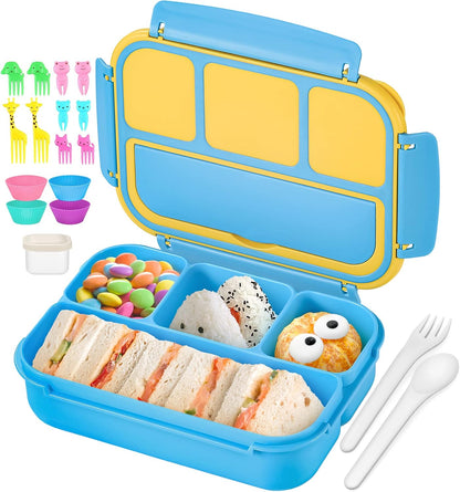 QQKO Bento Lunch Box for Kids Girls Boys, Toddler Kids Lunch Boxes for School, Lunch Containers for Adults with 4 Compartments, Sauce Container, Utensils, Food Picks and Muffin Cups, Purple
