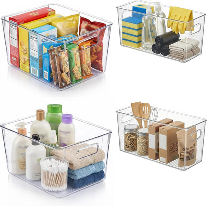 MOONEDGE 6 Pack Clear Organizer Bins 11x8x6in Pantry Organizers and Storage | Clear Containers for Organizing, Plastic Storage Bins with Handles for Drawer, Craft, Fridge, Kitchen Cabinet Shelf