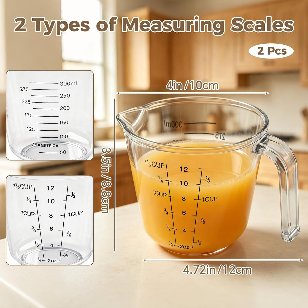 2Pcs 2 Cup Plastic Measuring Cup,Plastic Liquid Measuring Cups for Baking,Cooking,Mixing