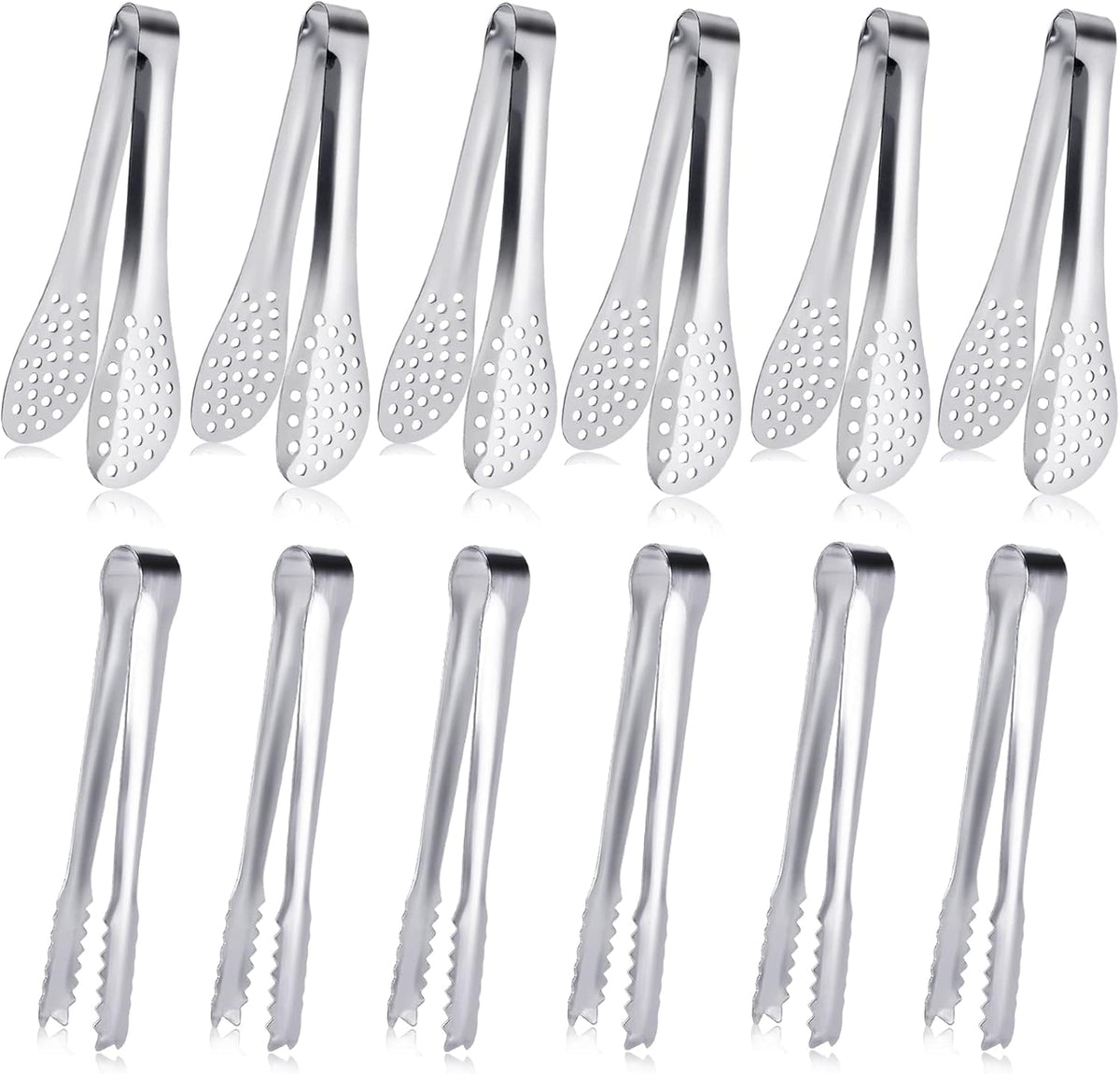 JCREN 12 Pcs Serving Tongs, Small Serving Utensils for Parties Catering Gold Tongs, Small Stainless Steel Mini Appetizer Tongs for Tea Party Coffee Bar, 4 Inches - Gold