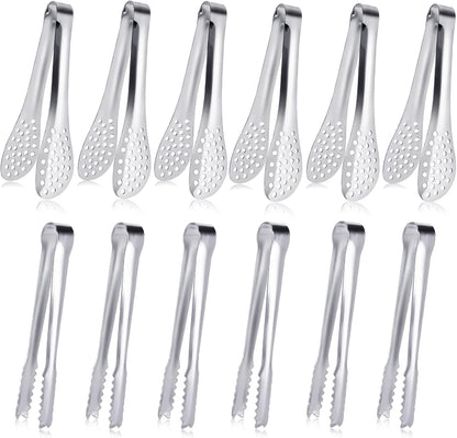 JCREN 12 Pcs Serving Tongs, Small Serving Utensils for Parties Catering Gold Tongs, Small Stainless Steel Mini Appetizer Tongs for Tea Party Coffee Bar, 4 Inches - Gold