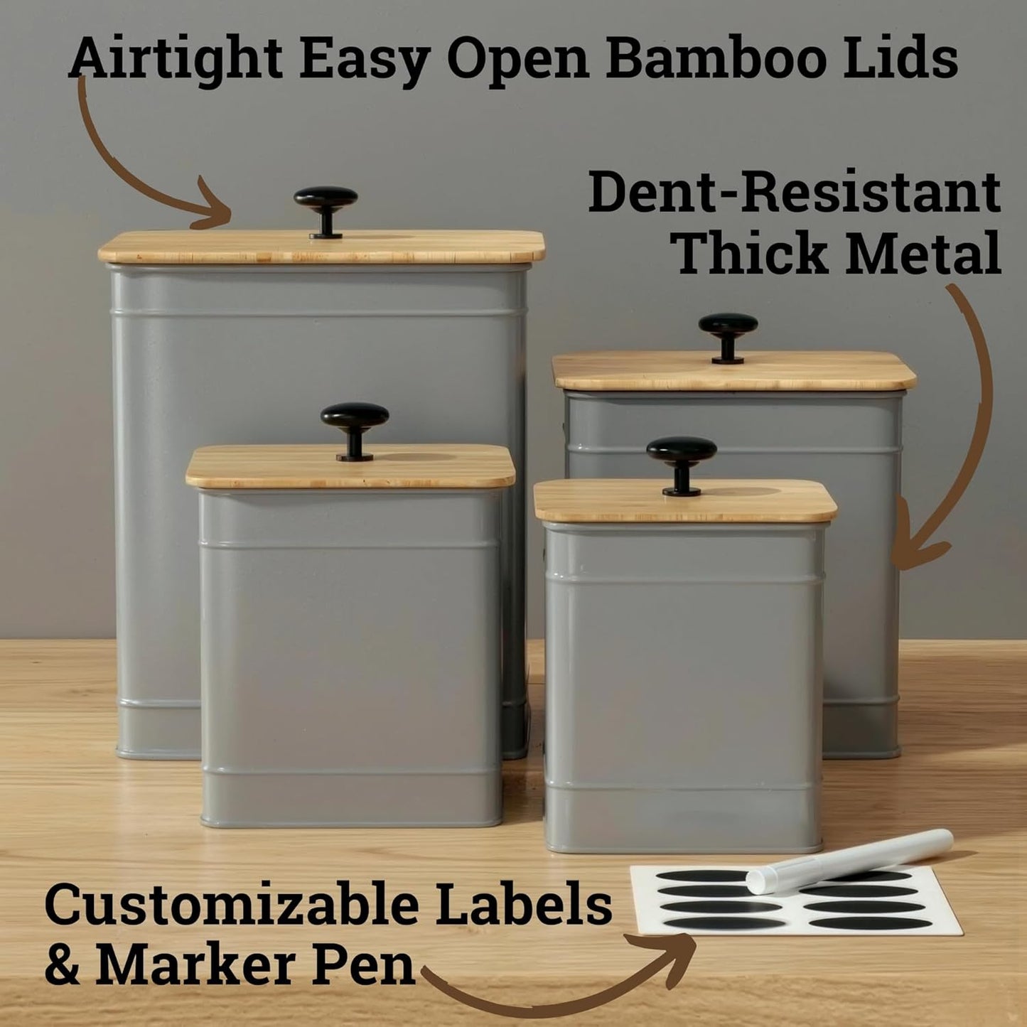 Kitchen Canisters for Countertop Set of 4 with Customizable Chalkboard Labels & Marker Pen - Big Iron Kitchen Canisters with Airtight Lids - Sage Green Canister Set - Flour and Sugar Containers