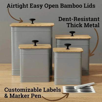 Kitchen Canisters for Countertop Set of 4 with Customizable Chalkboard Labels & Marker Pen - Big Iron Kitchen Canisters with Airtight Lids - Sage Green Canister Set - Flour and Sugar Containers