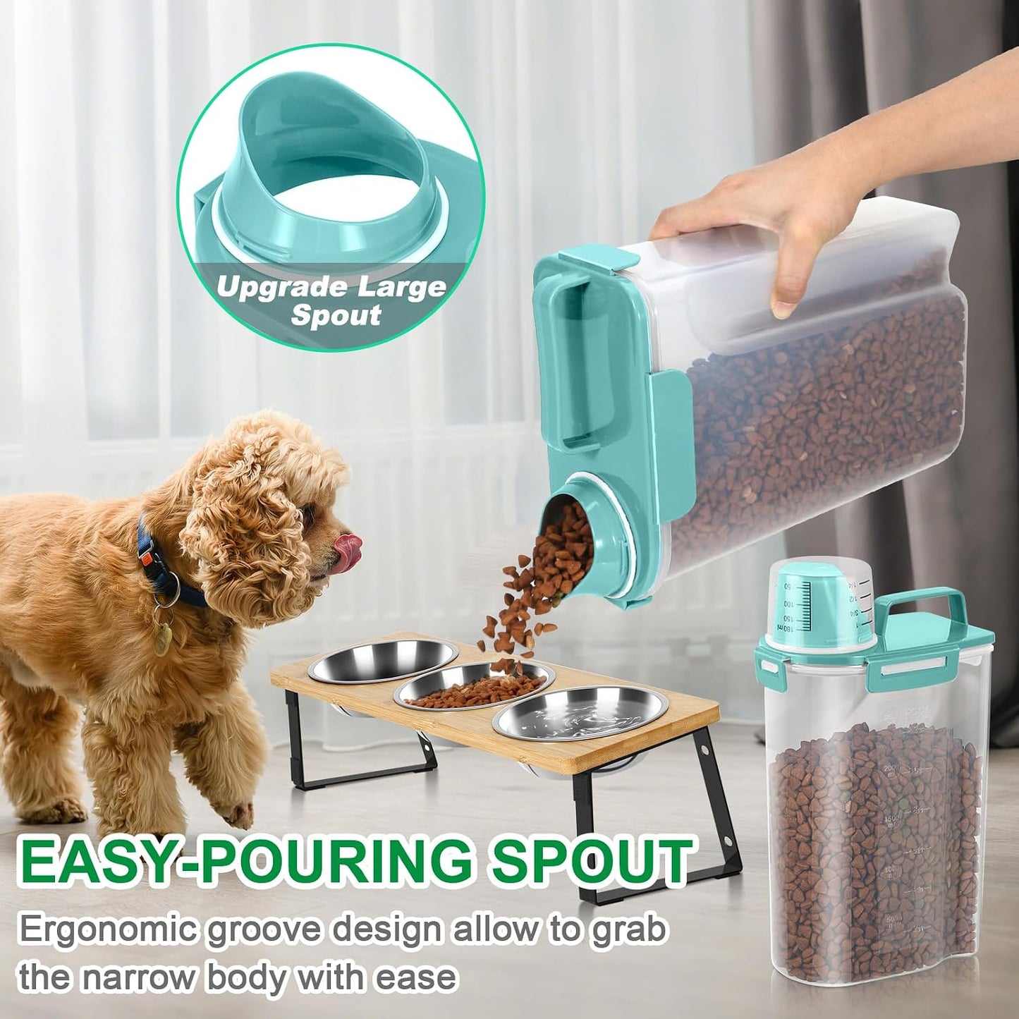 TBMax Pet Food Storage Containers 2 Pack 8-10 Lbs Airtight Dog Food Container Dispenser with Large Spout & Portable Handle, Travel Dog Treat Cat Food Storage Bin Bird Seed Container