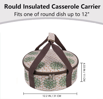 Round Insulated Pie Carrier – Thermal Portable Lunch Transport Cheesecake Cake Dish Container Bag Keep Food Hot/Cold/Fresh for Potlucks Parties Gathering/Cookouts/Church Dinner/Outdoor Events-Red