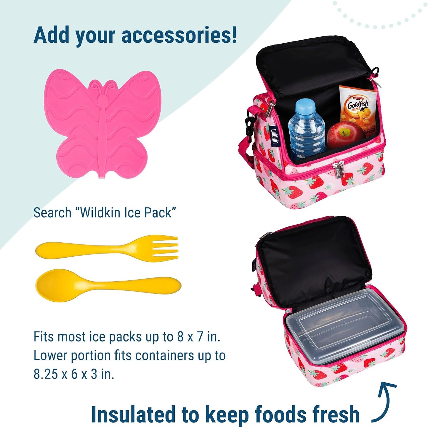 Wildkin Kids Two Compartment Insulated Lunch Bag – Keeps Food Hot or Cold, Easy-Clean Lining, Leak-Resistant & BPA-Free – Boys & Girls, Ideal for School, Travel & Daycare – Jurassic Dinosaurs