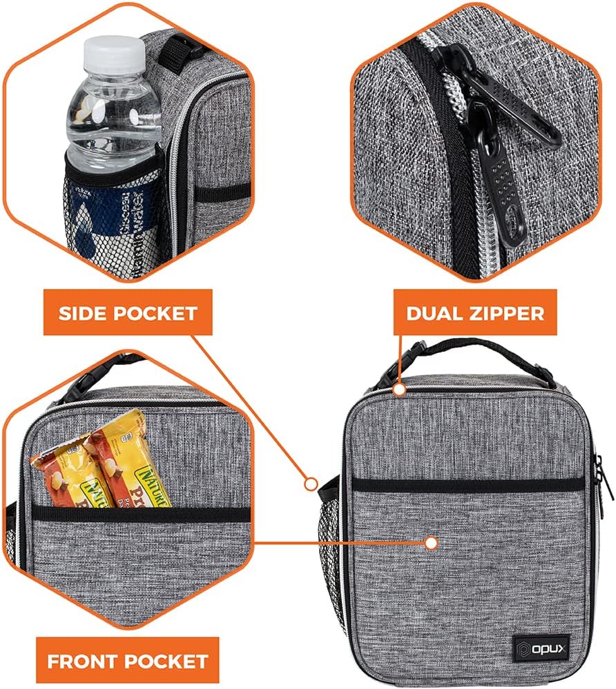 opux Premium Insulated Lunch Box, Soft School Lunch Bag for Kids Boys Girls, Leakproof Small Lunch Pail Men Women Work, Reusable Compact Cooler Tote Lunchbox for Office Adult, Black