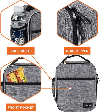 opux Premium Insulated Lunch Box, Soft School Lunch Bag for Kids Boys Girls, Leakproof Small Lunch Pail Men Women Work, Reusable Compact Cooler Tote Lunchbox for Office Adult, Black