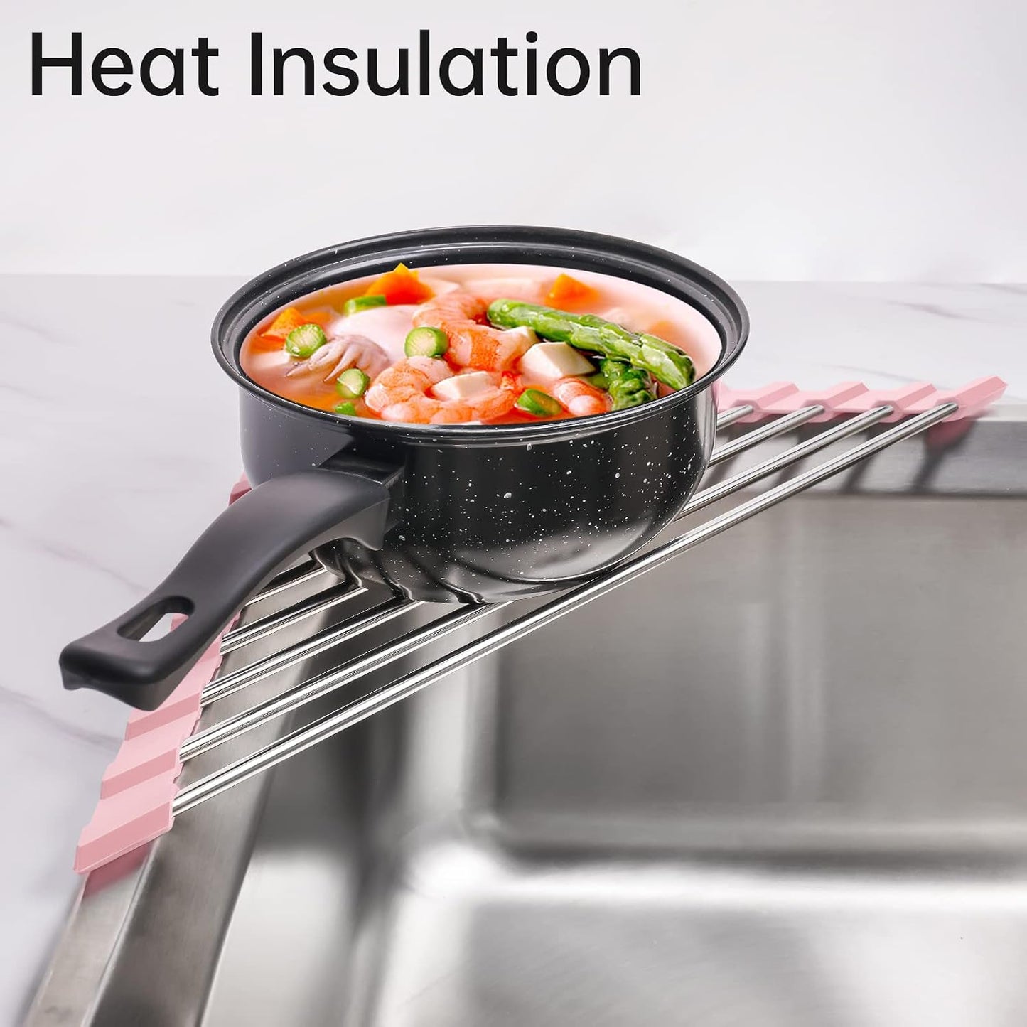 Tomorotec Foldable Stainless Steel Triangle Roll-Up Dish Drying Rack for Small Sink Corners - Over-The-Sink Multipurpose Kitchen Drainer, Rustproof Organizer, Trivet and Shelf - Space-Saving (Black)