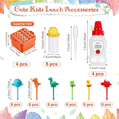 50 Pcs Kids Bento Box Accessories Including Food Picks Mini Condiment Bottles Ketchup Squeeze Bottles, Mini Soy Sauce Container with Funnel for Kids School Bento Camping Office Accessories (Animal)