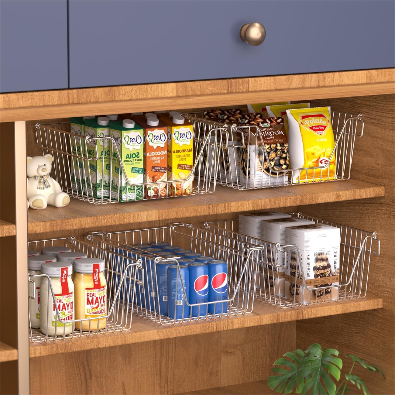 SANNO Black Stackable Wire Baskets Stacking Bins Stackable Basket for Vegetable Storage Pantry, Fridge, and Bathroom Organization,3pack