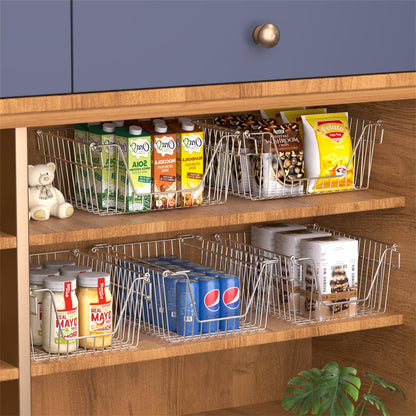 SANNO Black Stackable Wire Baskets Stacking Bins Stackable Basket for Vegetable Storage Pantry, Fridge, and Bathroom Organization,3pack