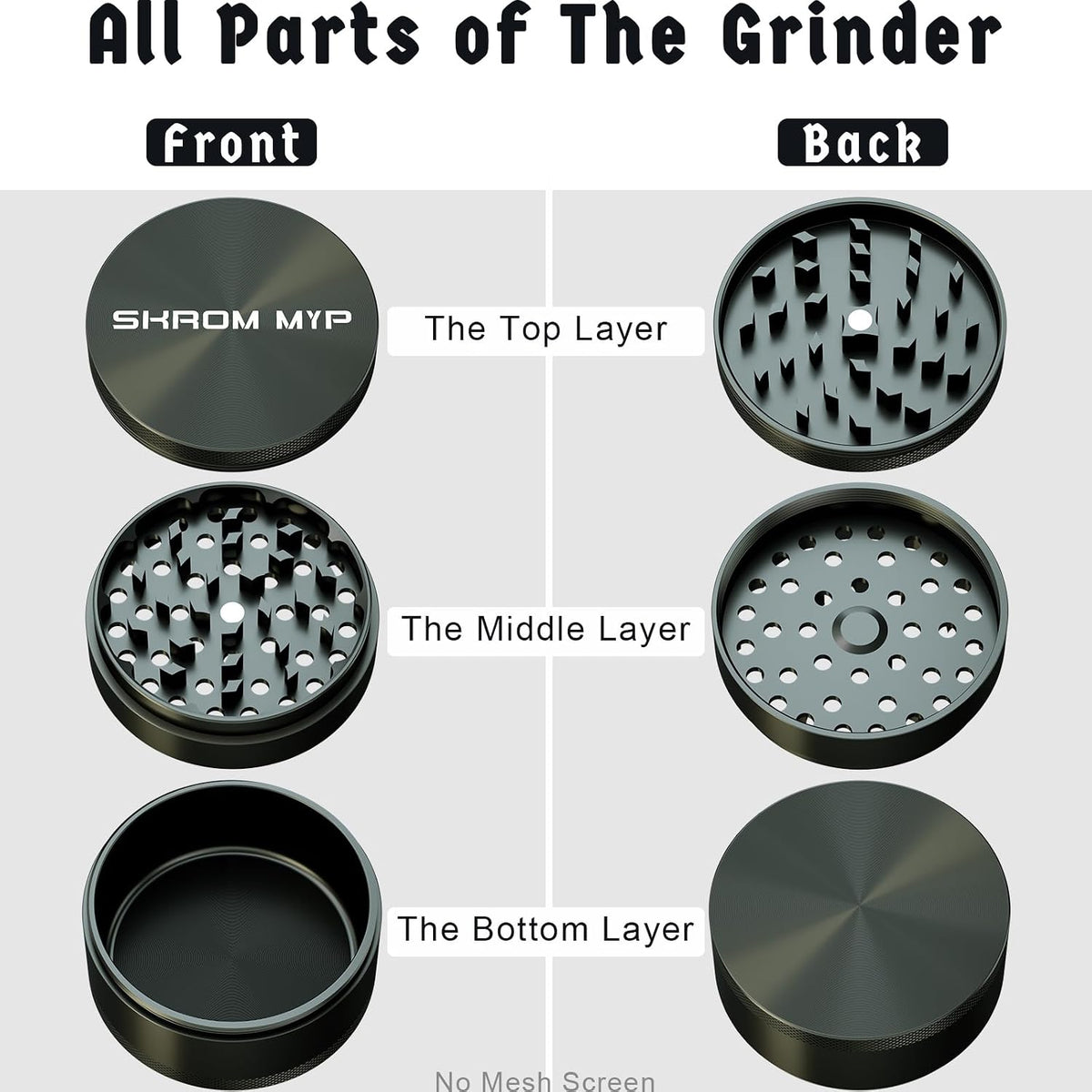 Spice Grinder, Aluminum Large 3" Kitchen Grinder (Grey)