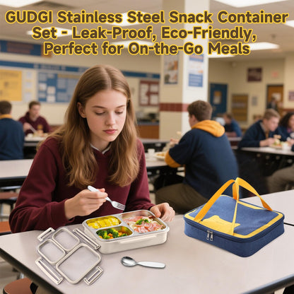 Stainless Steel Bento Lunch Box Set with Spoon, Fork & Insulated Lunch Bag, 25oz Leakproof Bento Box for Adults & Kids, Ideal for School, Home, Office, Picnic & Healthy meal prep containers (yellow)