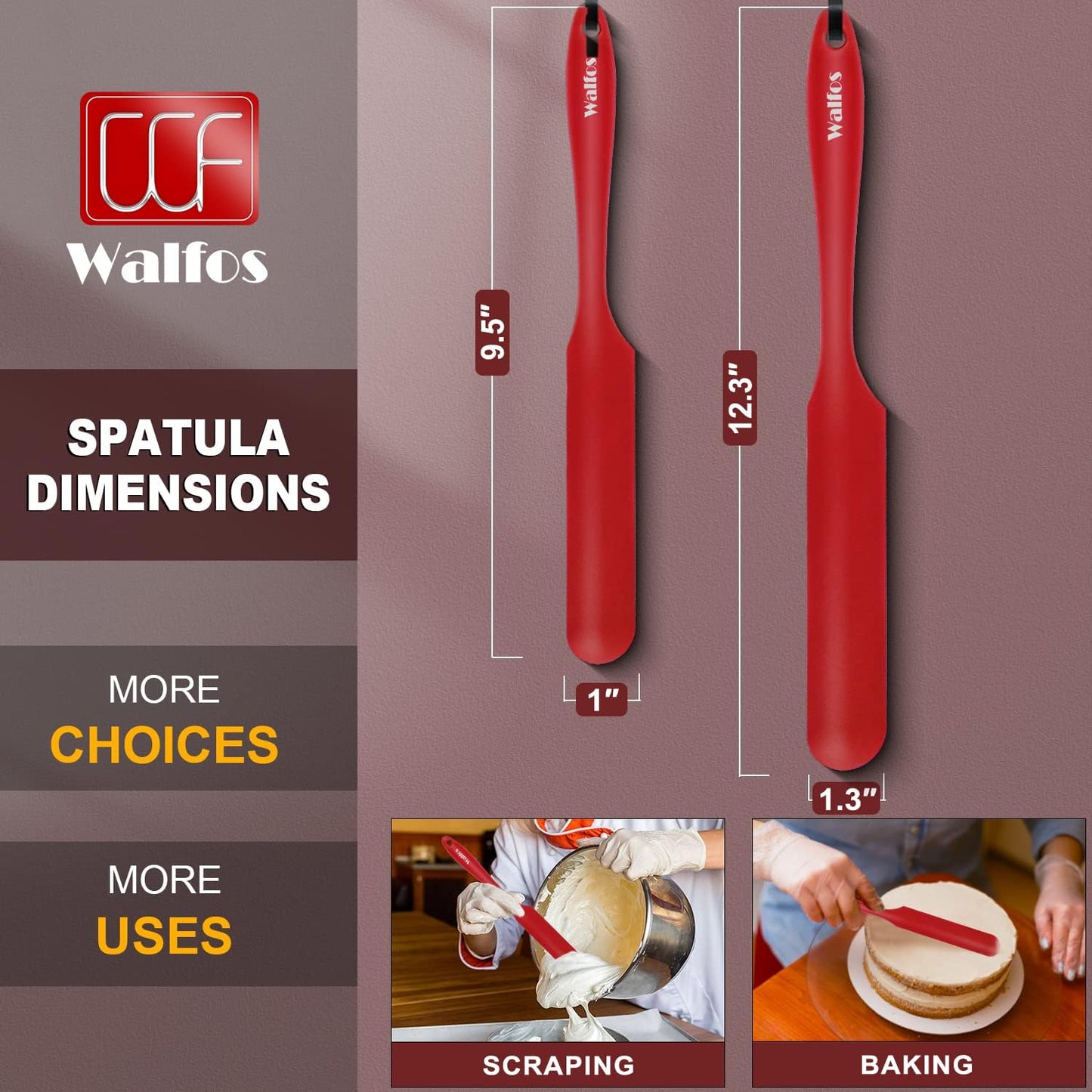 Walfos 600°F High Heat Resistant Silicone Spatula Set of 5- Food Grade Rubber Spatula Set for Baking Cooking & Mixing - BPA Free, Non Stick and Dishwasher Safe,black