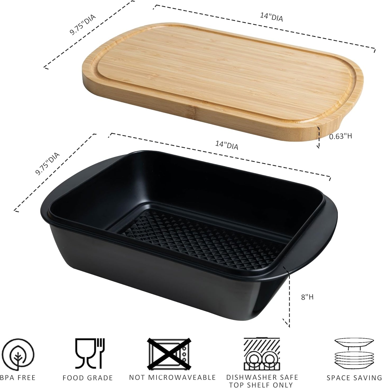 BBQ Tray for Raw Meat Prep and Cooked Food, Grill Prep and Serve Trays, Melamine Serving Trays and Platters for Food, Unbreakable Party Tray, Set of 2, Black and Red