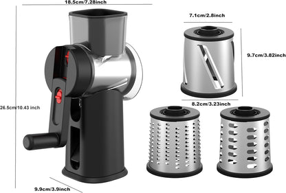 Rotary Cheese Grater Hand Crank with Foldable Handle, Three Blades