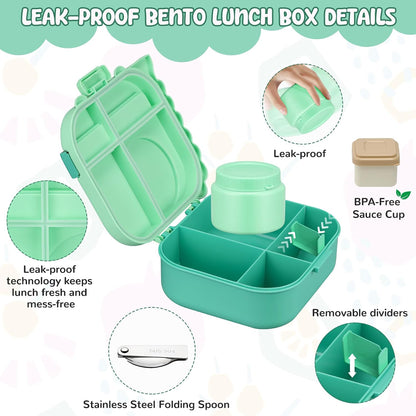 Lunch Box Kids, Leak Proof 5 Compartment Bento Box for Kids, 13oz Thermo for Hot Food Kids Lunch Box,Hot Lunch Box for School Travel