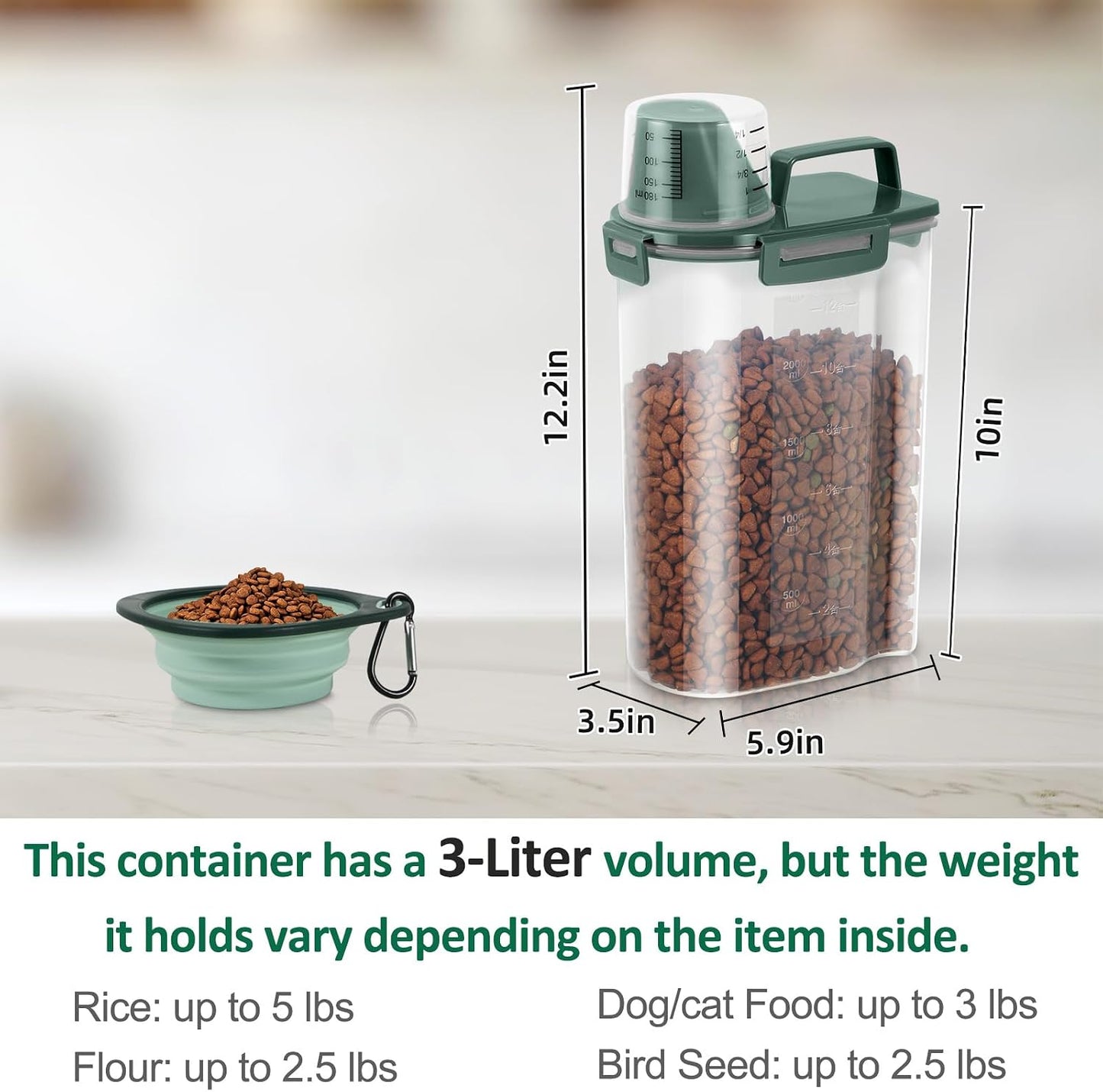 TBMAXS 2 Pack 3 Lbs Dog Cat Food Storage Containers for Travel, Portable Pet Food Storage Container, Easy-Pouring Bird Seed Dispenser, Airtight Rice Cereal Oatmeal Flour Holder -Beige