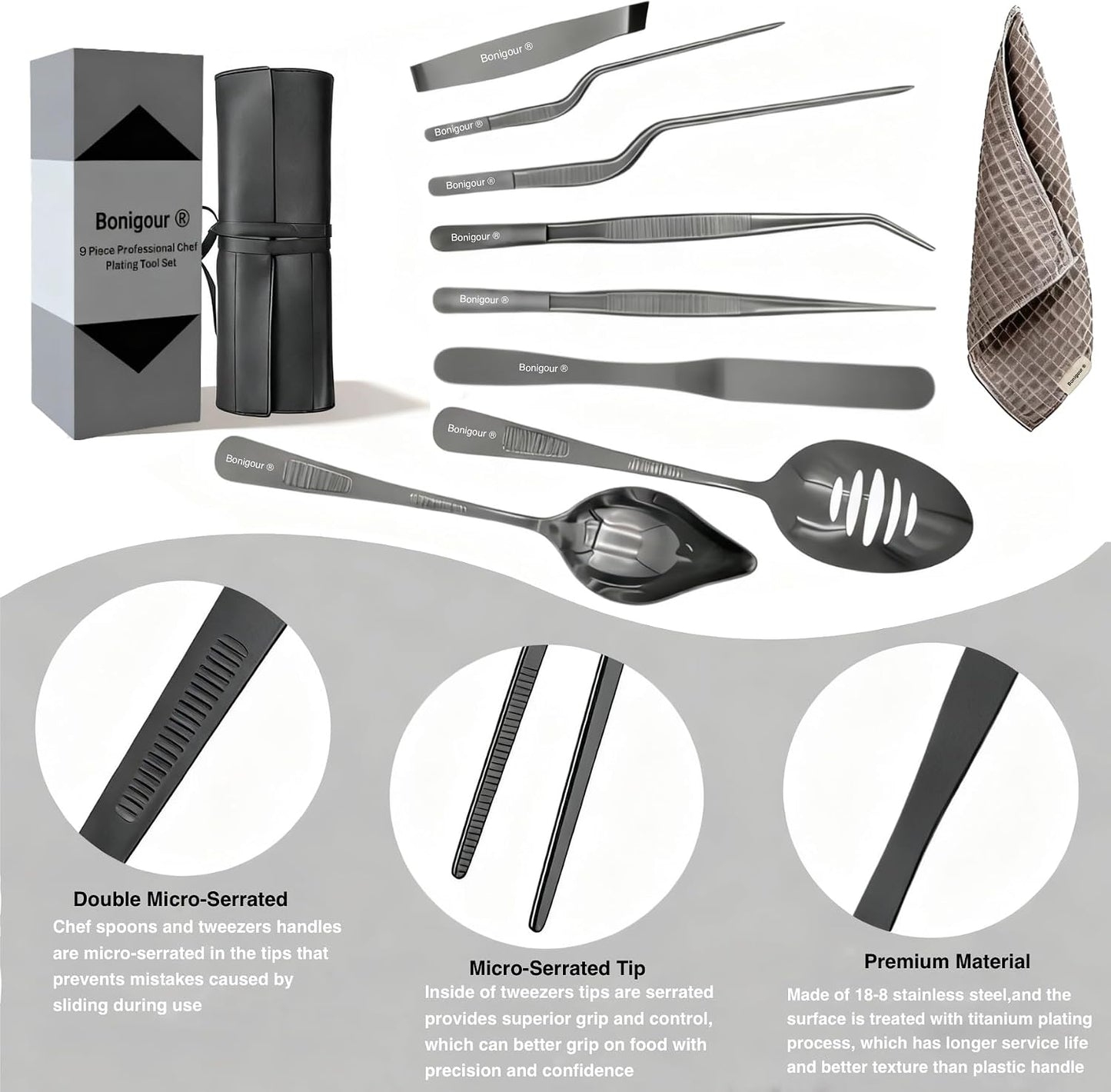 Chef Plating Tools,Professional Culinary Plating Tool Set,Chef Garnish Tools Kit,Fish Tweezers,Pastry Spatula,Cake Decorating Tweezers for Molecular Gastronomy (Silver)