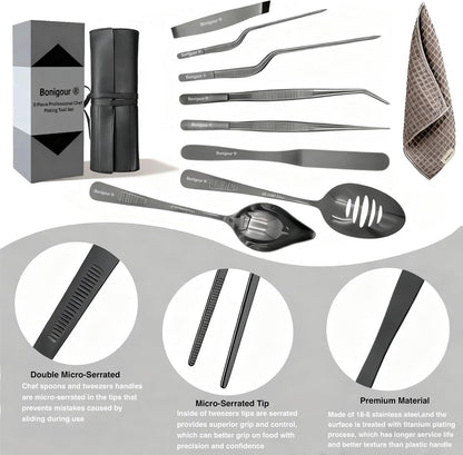 Chef Plating Tools,Professional Culinary Plating Tool Set,Chef Garnish Tools Kit,Fish Tweezers,Pastry Spatula,Cake Decorating Tweezers for Molecular Gastronomy (Silver)