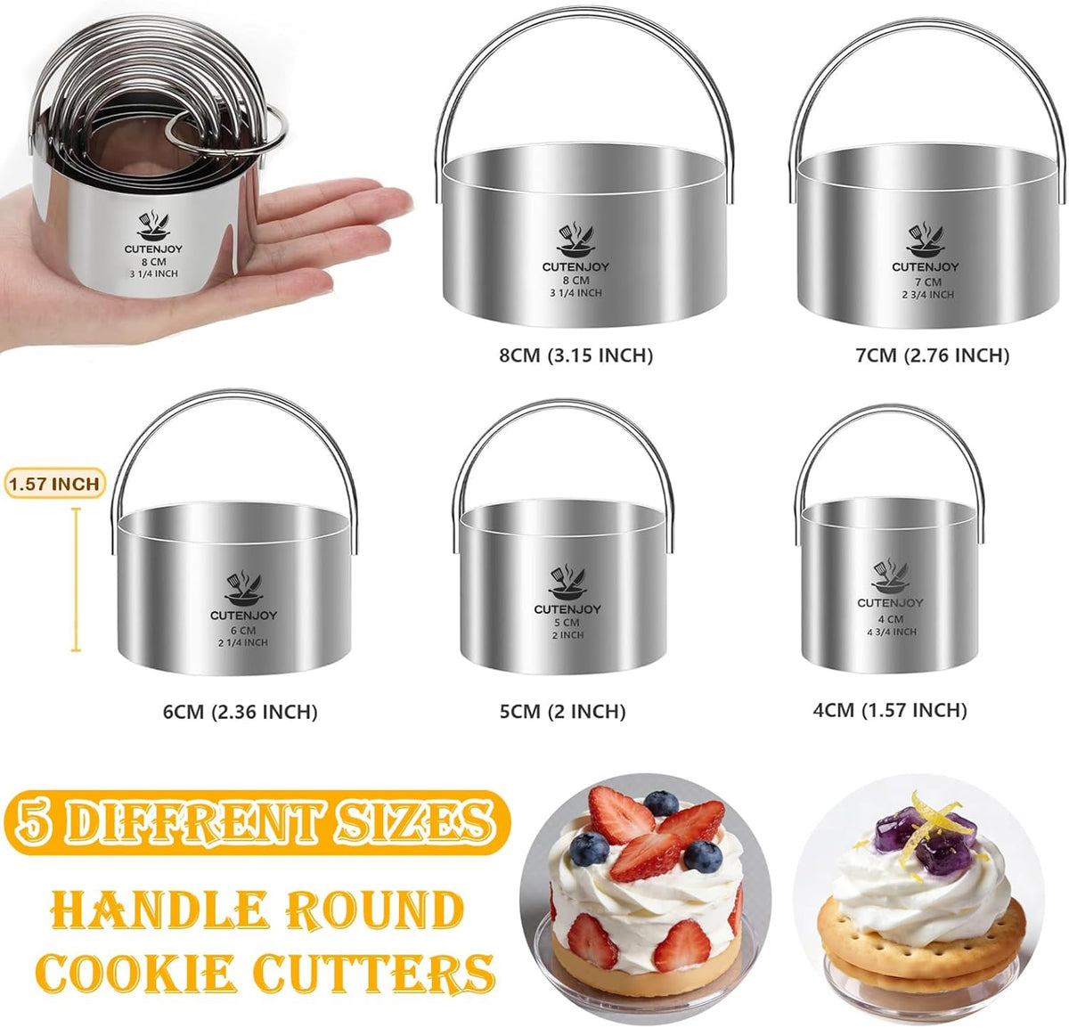 Round Cookie Cutters (2, 3, 3.5, 4, 5, 6 Inch) Biscuit Cutter Set