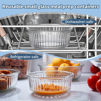 H.JSS WDJS 3Cup Round Glass Food Storage Containers with Airtight lids, 23oz Glass Meal Prep Containers, Heat-Resistant BPA-Free for Soup Leftover, Microwave, Dishwasher and Fridge Safe (white-4Pack)