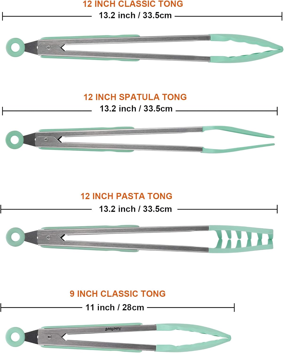 4in1 Stainless Steel Kitchen Food Tongs Set for Cooking with Silicone Tips, Toaster Steak Pie Pizza Pasta Spaghetti Noodles Salad Fruit Vegetable Grill BBQ Buffet Clamp Serving Tools Gadgets