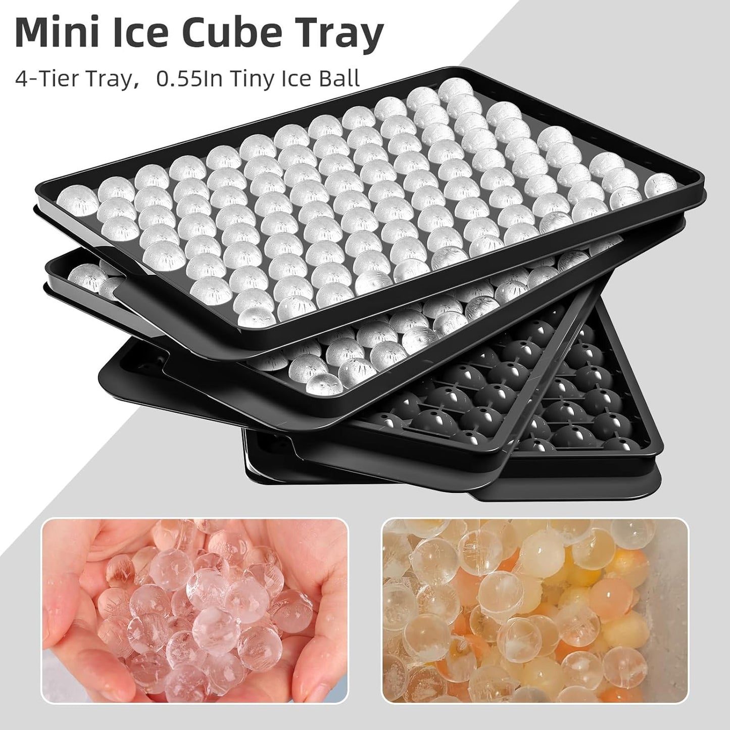 WIBIMEN Mini Ice Cube Trays, 0.55” Tiny Pebble Ice for Iced Coffee & Cocktails, Fast Chill, Easy Twist Release, Stackable with Lid & Storage Bin (2 Pack, Blue)