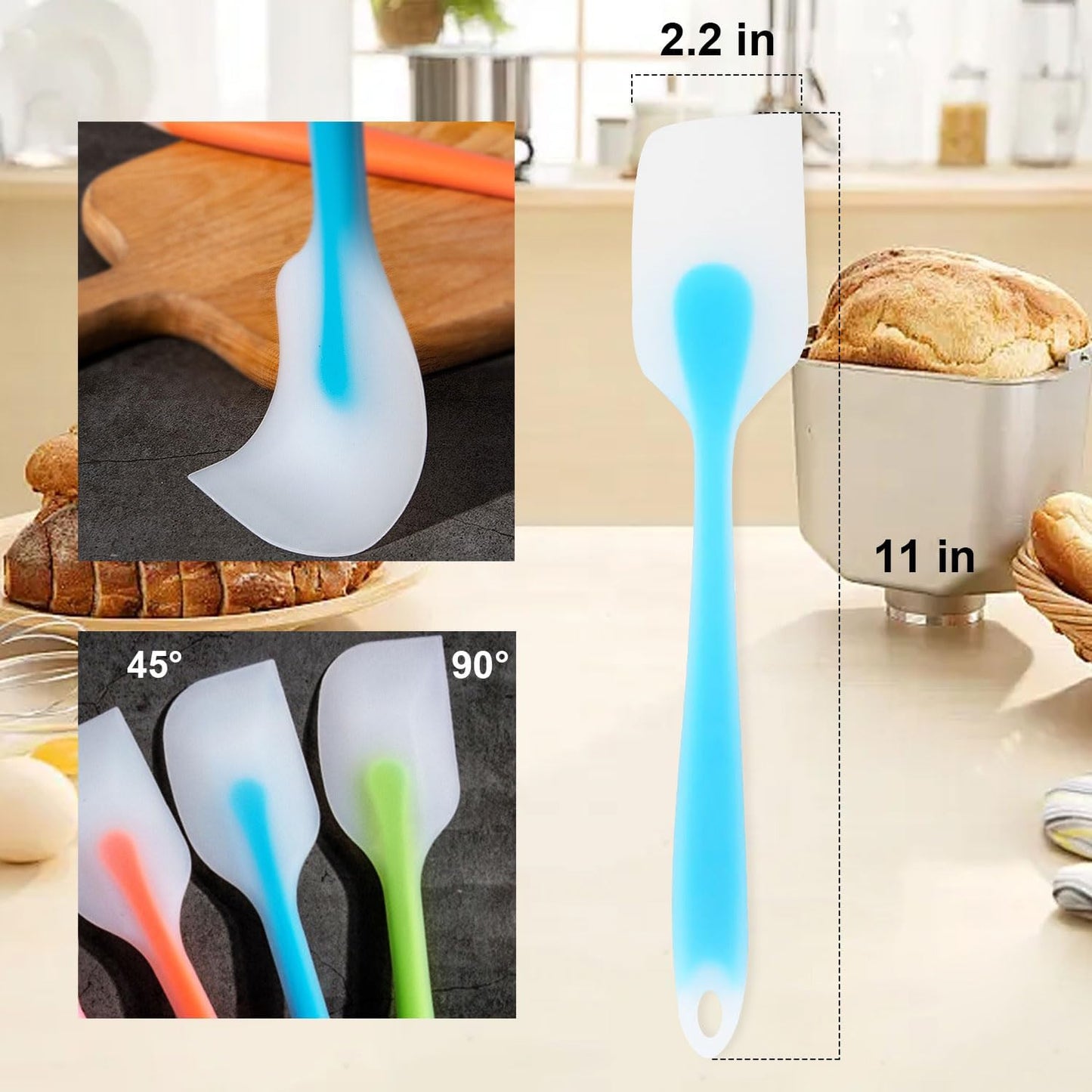 Silicone Spoon Spatula Set Food Grade Kitchen Utensils Heat Resistant Rubber Kitchen One Piece Seamless Design Cooking Spatula for Scraping,Mixing,Pancake,Dishwasher Safe,4 Packs,Blue/Orange/Green/Red
