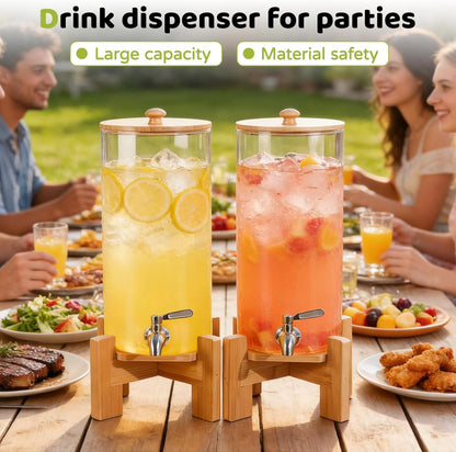 MOBYKE 2 PCS 1.1 Gallon Drink dispenser, Large Water Glass Beverage Dispenser With Wood Stand for Parties With Stainless Steel Spigot, Ideal for Lemonade,Juice, Tea, and Party Drinks