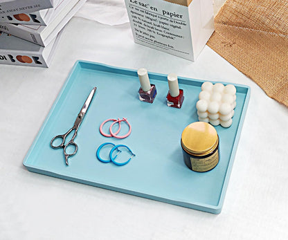 White Serving Tray (13.5 x 9.6 inch) for Serving Accessory, Elegant & Stackable Plastic Tray for Spa, Coffee, Drinks, Tea, Bar, Party, Seasoning, Perfume and Display Use.
