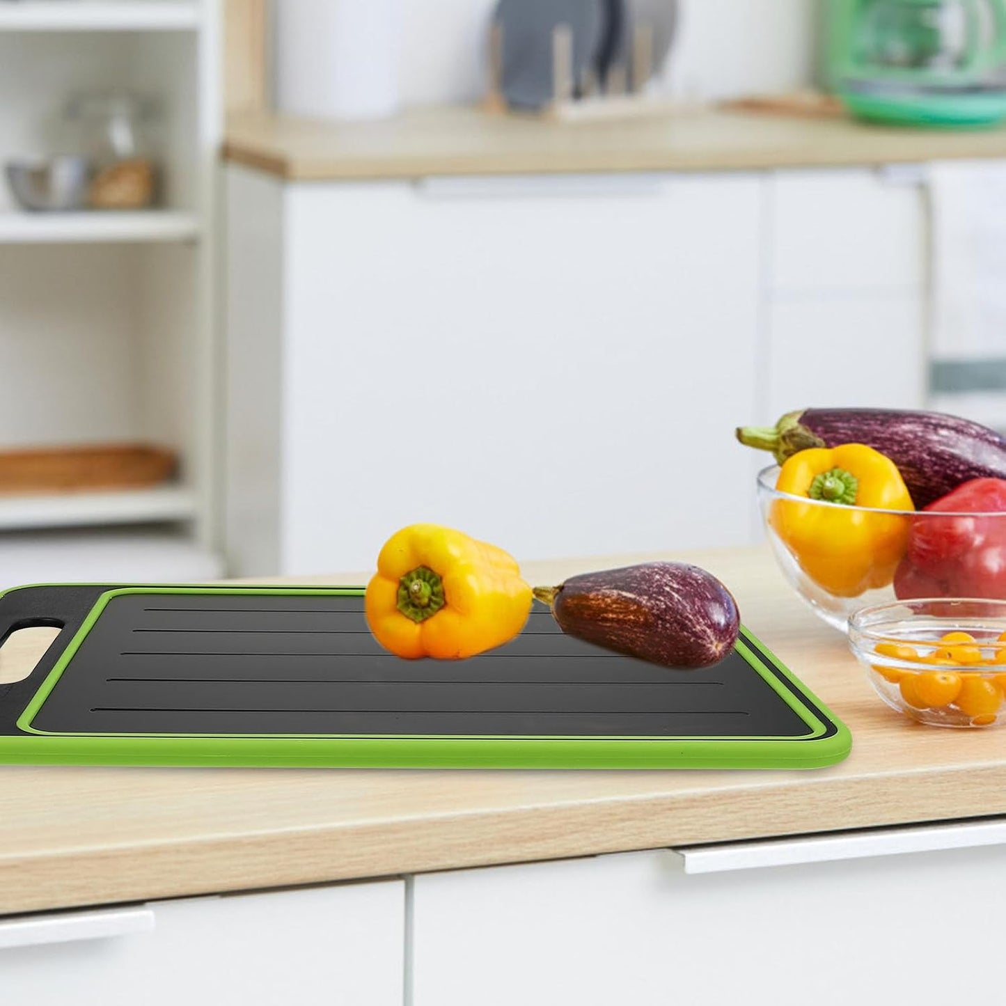 VICASKY Double-sided Cutting Board Mat for Meat and Vegetables, Anti-skid Thawing and Kneading Board, Black-green Square Chopping Panel for Kitchen Food Prep