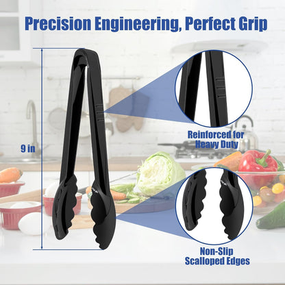 Plastic Serving Tongs, Black Disposable Kitchen Salad Tongs