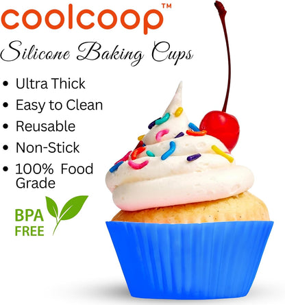 Silicone Baking Cups: Reusable Silicone Baking Cups, Non-Stick Muffin Liners, Cupcake Liner, Multicolor - 12 Pack