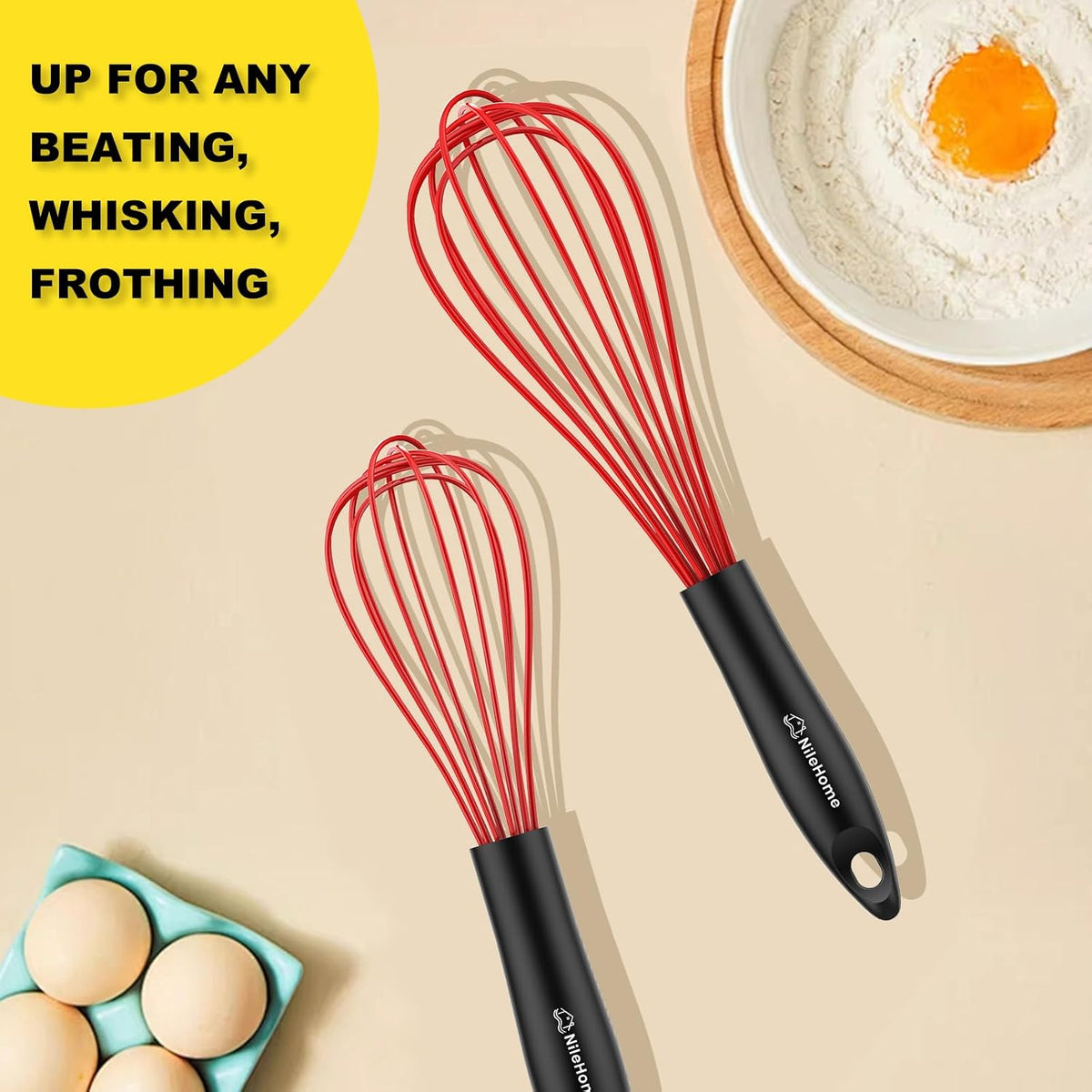 NileHome 3-Pack Stainless Steel Whisk Set, Kitchen Utensils for Cooking