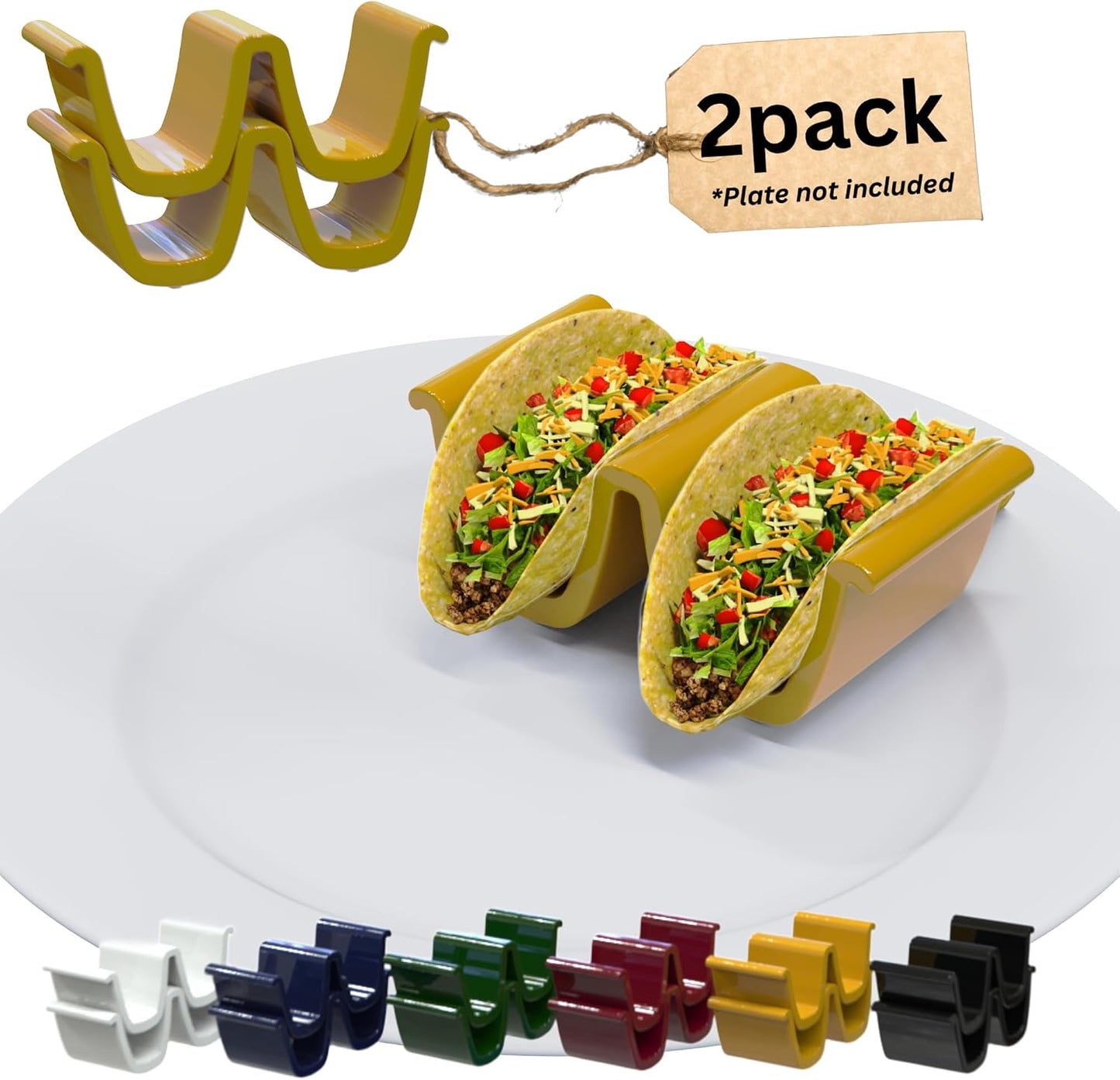 HolaTasty Taco Shell Holder Ceramic, Taco Gifts for Thanksgiving Christmas - Taco Holders Set of 2, Dual Taco Stand for Plates - Hold Street/Hard Shells, Mini Taco Night Accessories for Taco Lovers