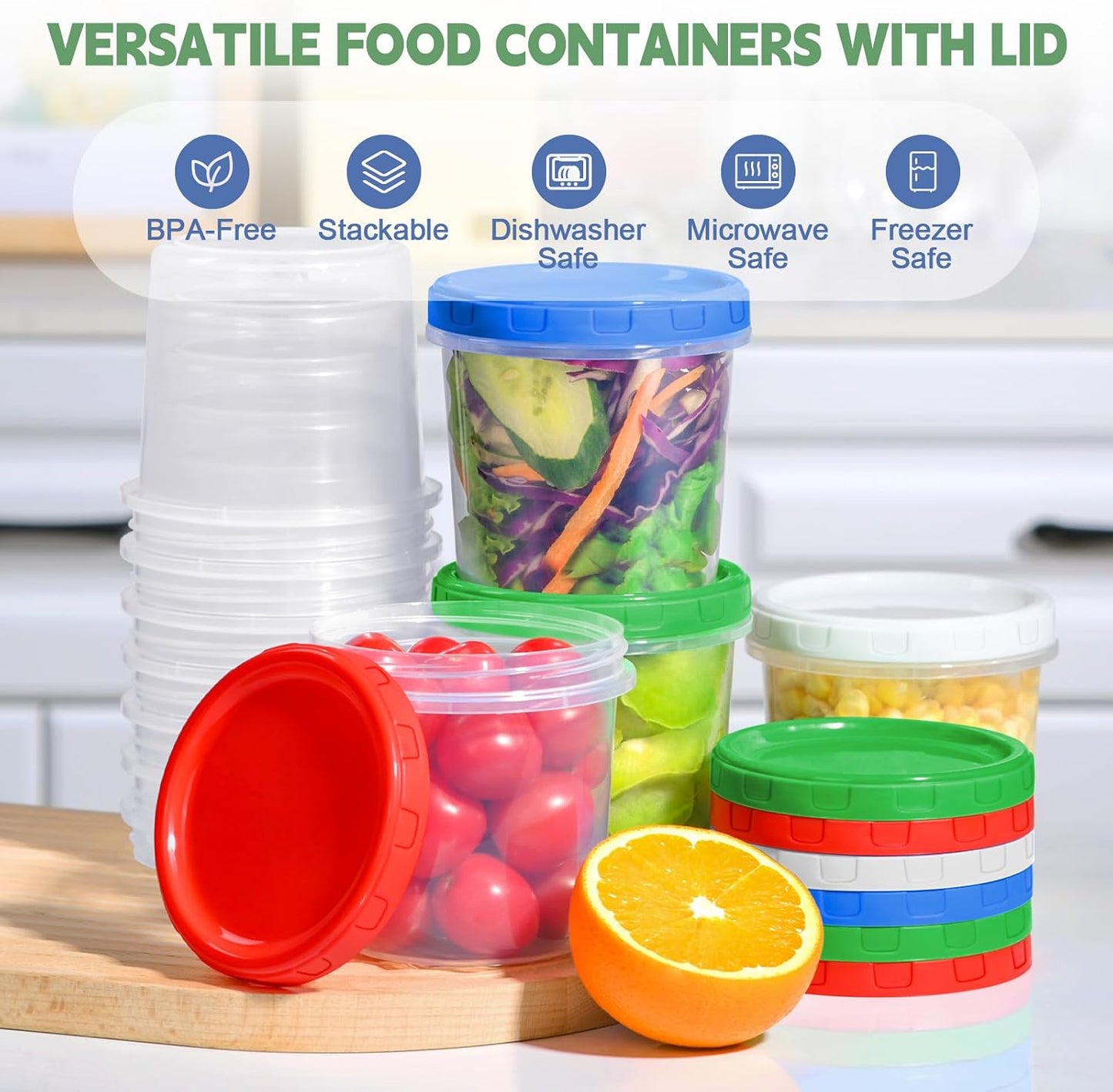 Freezer Storage Containers, 16 Pack 10 oz Plastic Food Storage Containers with Twist Top Lids, Meal Prep Containers for Soup Snack Fruit, BPA Free, Leakproof, Microwave & Dishwasher Safe