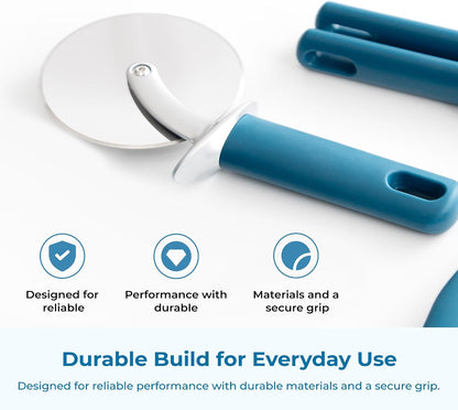 OOU Garlic Press, Stainless Steel Garlic Mincer with Premium Zinc Alloy Construction, Easy-Squeeze Ergonomic TPE Non-Slip Grip Handles, Reverse Cleaning Bumps and Dishwasher Safe Design, Blue