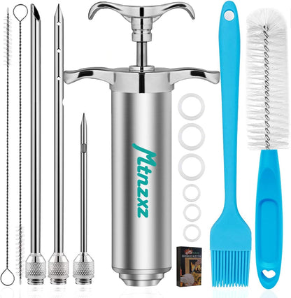 Marinade Injector Syringe Kit & Basting Brush Set for BBQ, Grills & Smokers