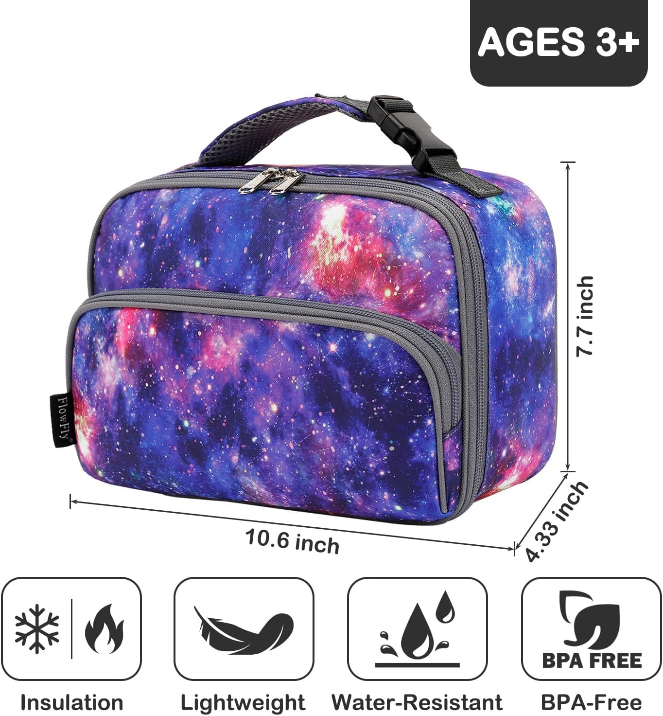 FlowFly Kids Lunch box Insulated Soft Bag Mini Cooler Back to School Thermal Meal Tote Kit for Girls, Boys, Astronaut - Colors B