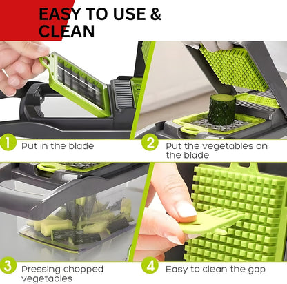 17 in 1 Vegetable Chopper Mandoline Slicer – All In One Veggie Cutter Food Grater Includes Onion Goggles, Egg Separator, Hand Guard – Sharp Stainless Steel Blades – 2 in 1 Drain Basket
