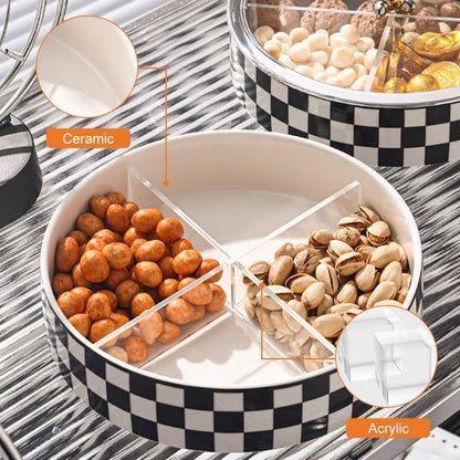Homary Modern 8.9″ 2-Tier Divided Snack Tray with Lid – Checkerboard Serving Tray & Food Storage Container for Cheese, Party Snacks