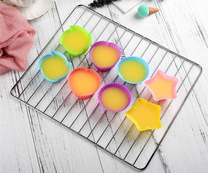 Reusable and Non-stick Silicone Baking Cups/Muffin Cup Molds in Storage Container-24 Pack-6 Vibrant Colors-4 Shapes(Flower,Star,Heart,Round)